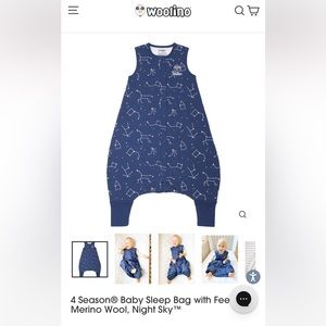 Woolino 4 Season Baby Sleep Bag with Feet, Merino Wool, Night Sky